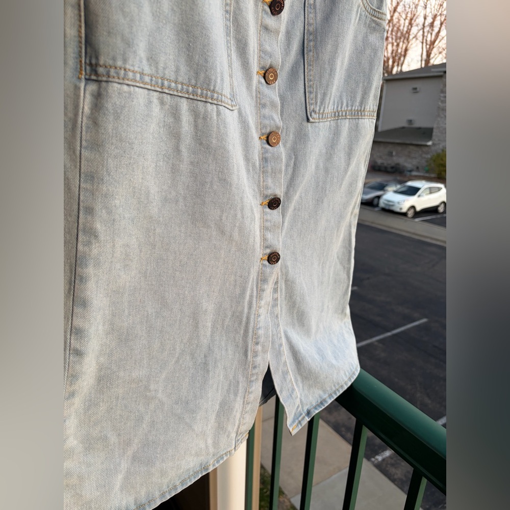 🆕 Happily Grey Button Front Denim Midi Skirt Pockets Party Casual Chic Size 9/28 - Picture 11 of 15